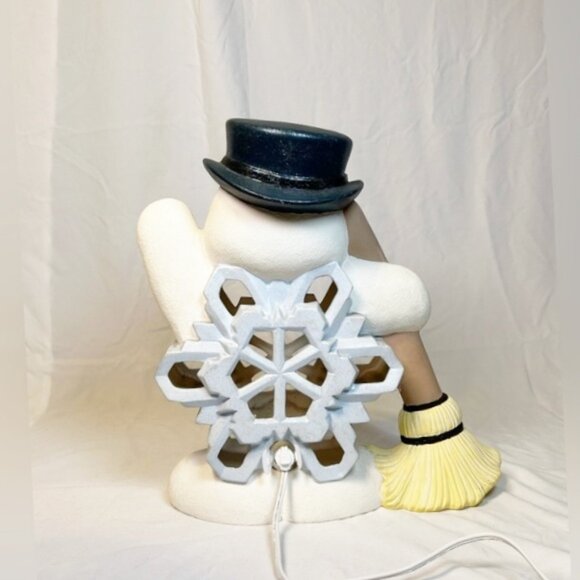 Vintage Ceramic Lighted Hand Painted Frosty Snowman Snowflake Christmas Decor - Picture 5 of 6